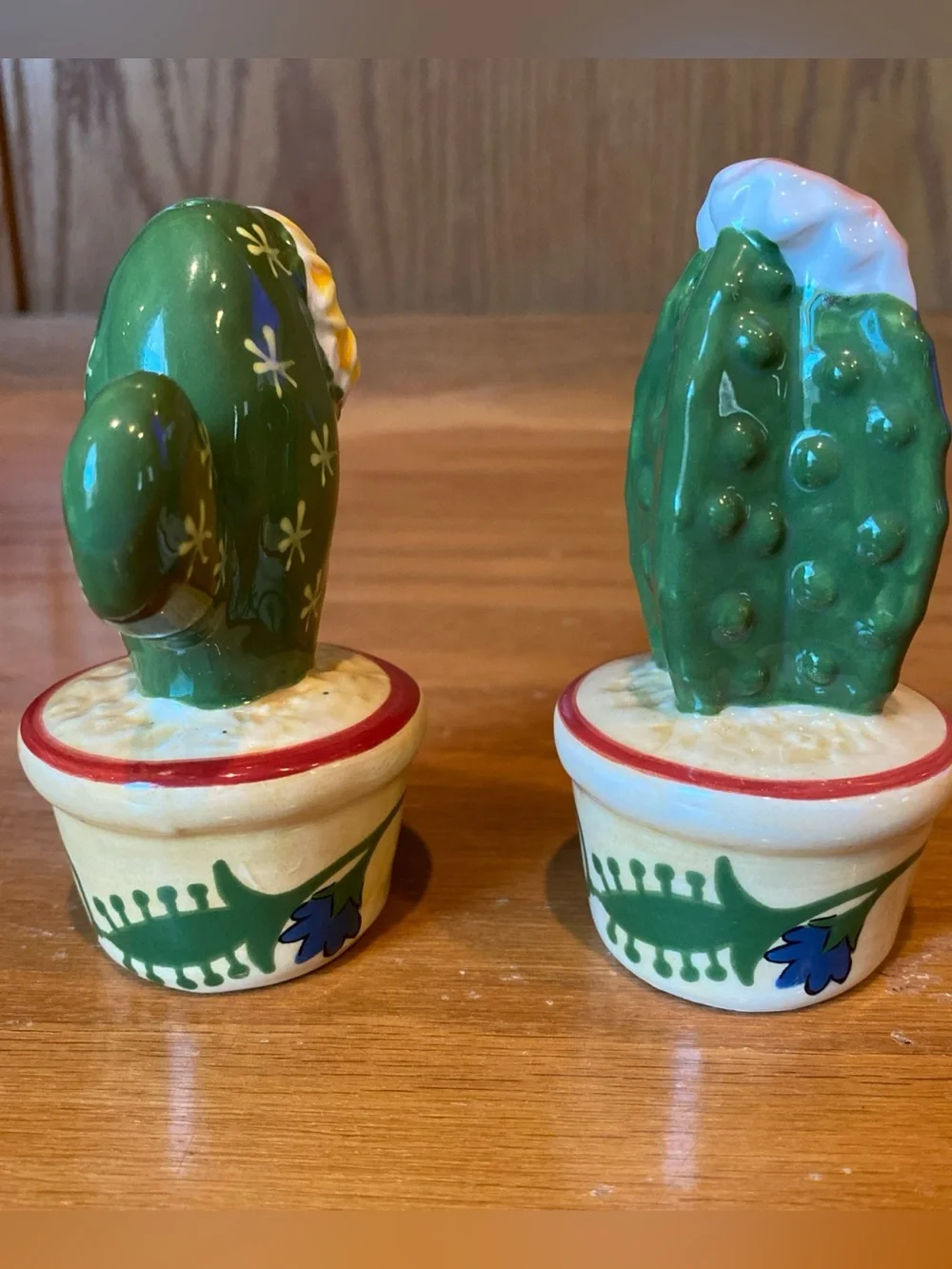 Ceramic Cactus Salt And Pepper Shakers Hand Painted 4” Tall